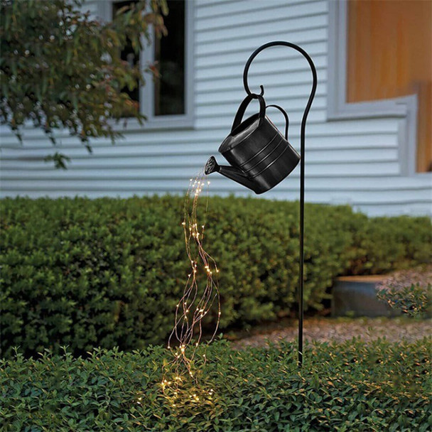 Outdoor Solar Watering Can Light Hanging Kettle Light Waterproof Garden Yard Pathway Decorative Light with Hook Stand - Black