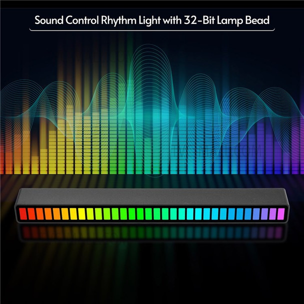Portable TYPE-C USB RGB Sound Control Rhythm Lights 32 LED 18 Colors Voice Activated Atmosphere Light - Black