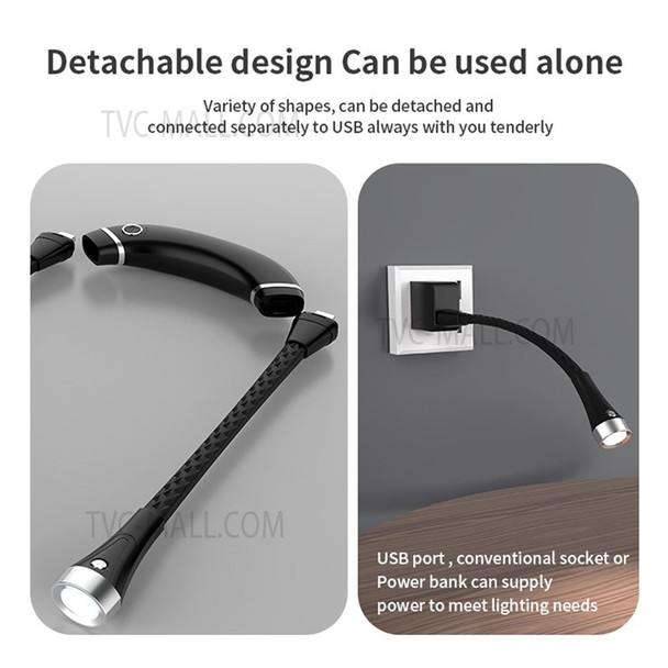 LED Neck Reading Light Rechargeable Book Light for Reading in Bed Knitting Light with 3 Adjustable Brightness - Black