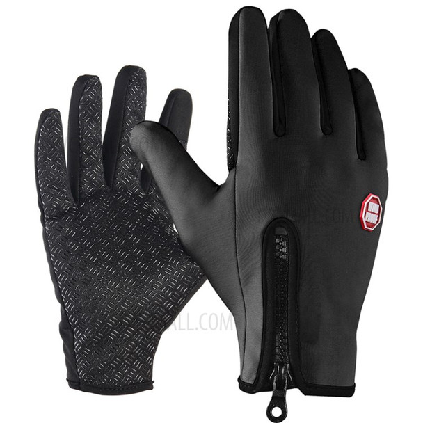 1 Pair Touchscreen Bike Gloves Waterproof Winter fleece Windproof Long Finger Bike Gloves - Black/Size: XL