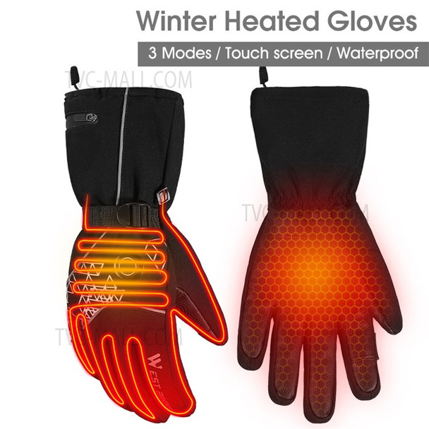 WEST BIKING YP0211224 1 Pair Winter Electric Heating Full-Finger Gloves Touch Screen Waterproof Warm Cycling Mittens - M