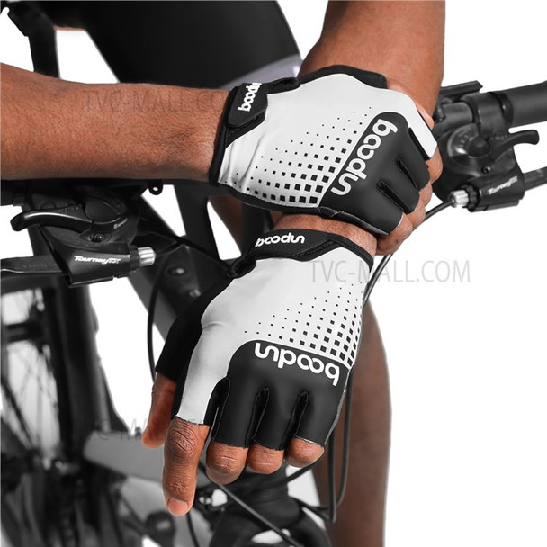 BOODUN 1255 1 Pair Half Finger Bicycle Gloves Cycling Riding Anti-slip Silicone Gloves Mitten - Black/White/Size M