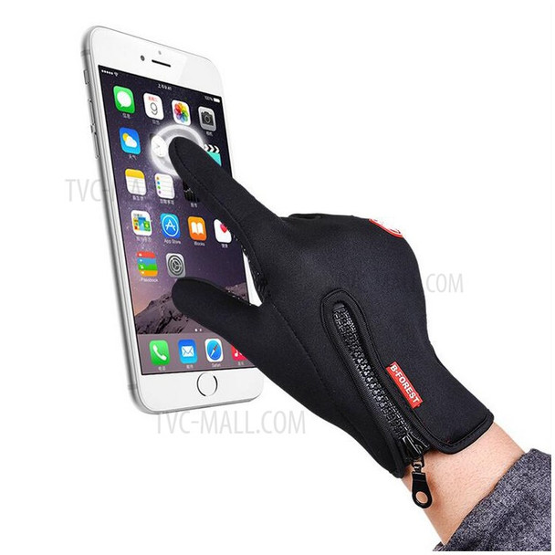 1 Pair Touch Screen Full-finger Non-slip Gloves Mittens Windproof Outdoor Skiing Cycling Gloves - Black / S