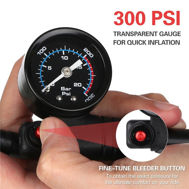 High Pressure 300 PSI Air Pump Presta/Schrader Valve Mountain Road Bike Pump with Tire Pressure Gauge