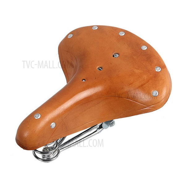 Vintage Genuine Leather Shock-Absorbing Spring Bicycle Seat Tuning Retro Bicycle Saddle - Light Brown