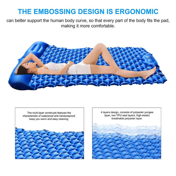 Inflatable Sleeping Pad Lightweight Camping Mattress Camp Air Mat Bed with Pillows for Hiking Backpacking Camping - Blue