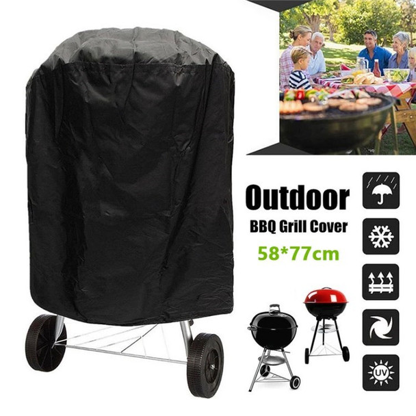 Round Grill Cover Waterproof Heavy Duty Outdoor Oxford Cloth BBQ Grill Cover Dome Smoker Cover - 58x77cm