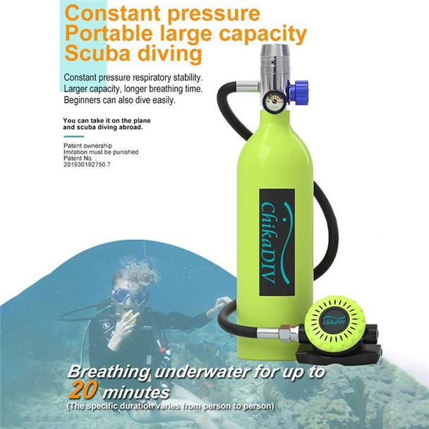 CHIKADIV C400-C4 Outdoor Snorkeling Diving Respirator Air Tank 1L Oxygen Cylinder with Shoulder Bag + Adapter + Diving Glasses + Tote Bag - Green