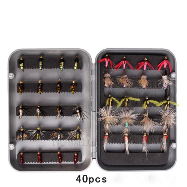 40Pcs Mixed Color Fly Fishing Lures Kit with Box Simulation Fishing Bionic Lure Fly Hook Tackle