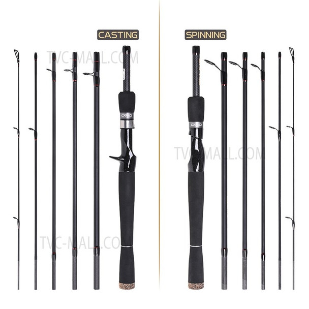 CAPICI Carbon Fiber Travel Fishing Rod 6-Sections Casting Fishing Rod Hand Pole - 2.1m/Casting