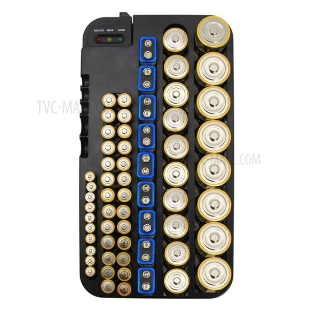 72 Various Sizes Holes Battery Organizer Storage Case with Removable Battery Tester