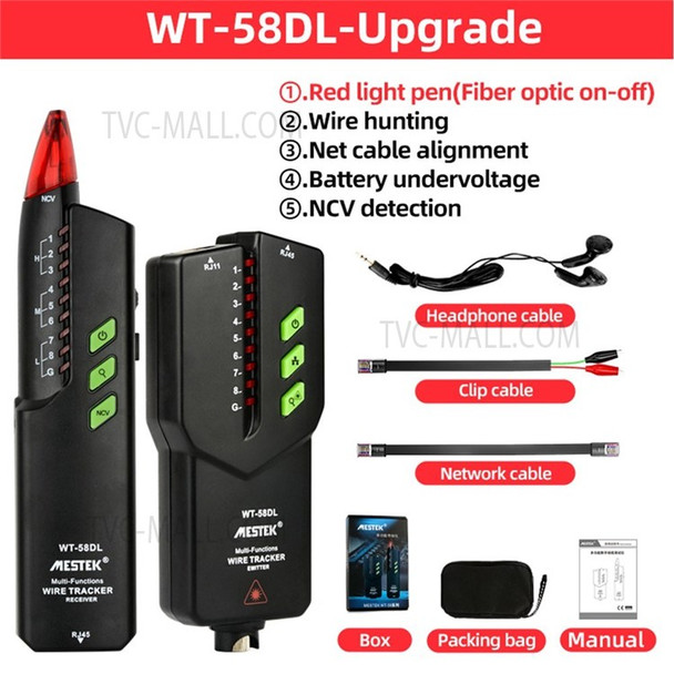 MESTEK WT-58DL Handheld Network Cable Tester Wire Tracker Electrical Line Finding Testing Detector for Network Maintenance Collation