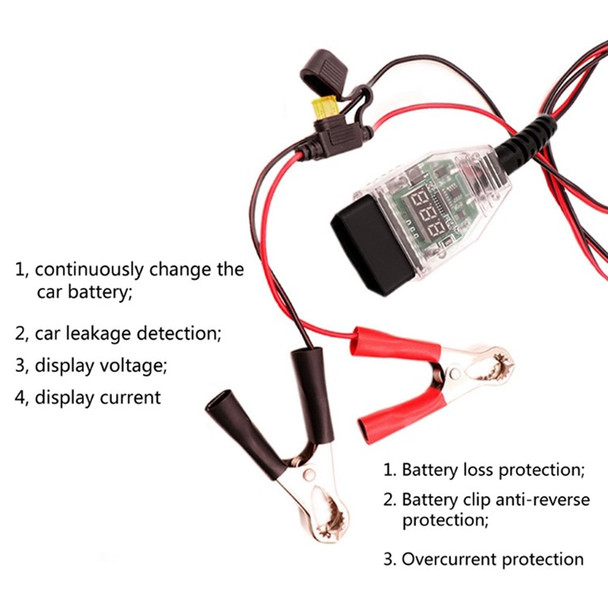 OBD Digital Display Automotive Battery Replacement Tool Car Computer Memory Saver Battery Leakage Testing Tool