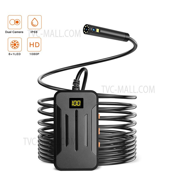 F300 10m Hard Wire 1080P Dual Lens 8mm Probe Industrial Endoscope Dimmable 9-LED WiFi IP68 Waterproof Inspection Camera