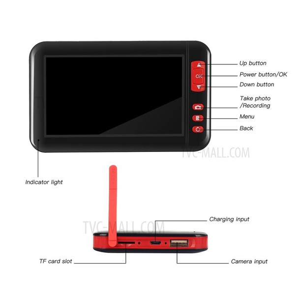 4.3-inch Screen Industrial Endoscope Borescope Inspection Camera 8-LED 8mm Lens 1080P Display Screen - 10m Semi-rigid Cable