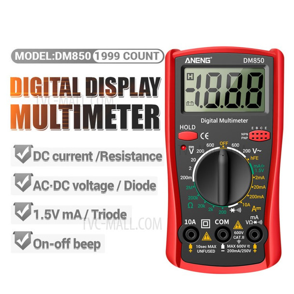 ANENG DM850 Professional Electric Multimeter 1999 Counts Digital Multimeter Tester Current Voltmeter Ammeter - Red