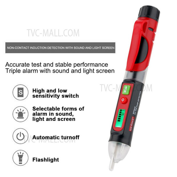 WINTACT WT3010 AC Voltage Detector NCV Electric Tester Pen 12-1000V Handheld Breakpoint Finder with Flashlight/Alarm