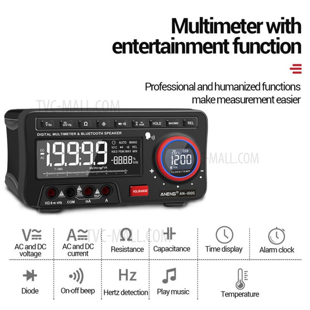 ANENG AN999S High-precision Desktop Bluetooth Speaker Digital Multimeter LCD Automatic Ohm Voltmeter Frequency Tester (No Battery)