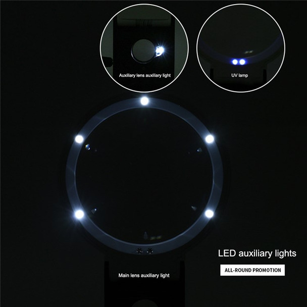 7018A 80mm Folding Magnifier with UV LED Light, 6X 25X Magnifying Glass for Jewelry Diamonds Cash Money