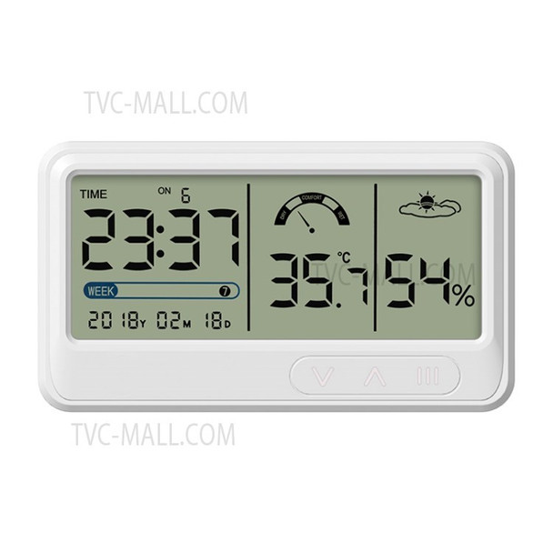 Weather Station Wireless Indoor Thermometer LCD Display with Time Date Alarm Clock - Backlight