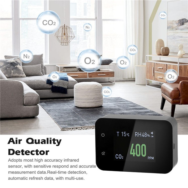Household Air Quality Detector Lightweight Portable Realtime Detection Multi-functional CO2 Tester with Carbon Dioxide Value Electricity Quantity Temperature Humidity Display Function