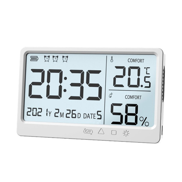 Room Thermometer Hygrometer Digital Humidity Meter Temperature Monitor Electronic Alarm Clock with Time and Date