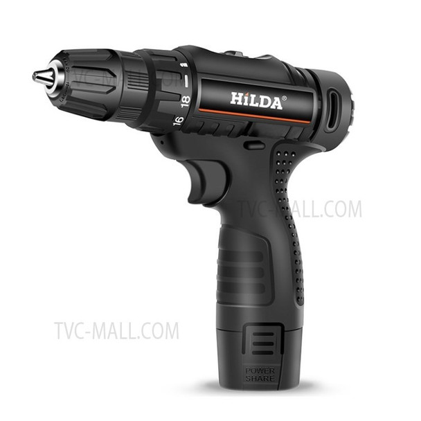 HILDA 12V Max Power Cordless Drill Electric Impact Driver - US Plug/Black