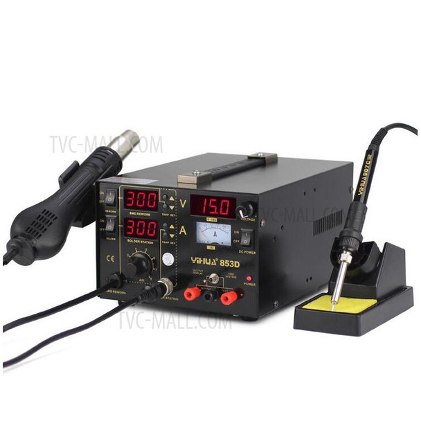 YIHUA 853D LED Soldering Rework Station + Hot Air Gun + 15V/1A Power Supply 3-in-1 Welding Tool - AC 220V / EU Plug