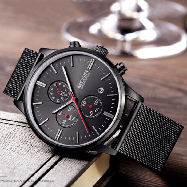 MEGIR Waterproof Men Sports Quartz Wrist Watch Steel Band