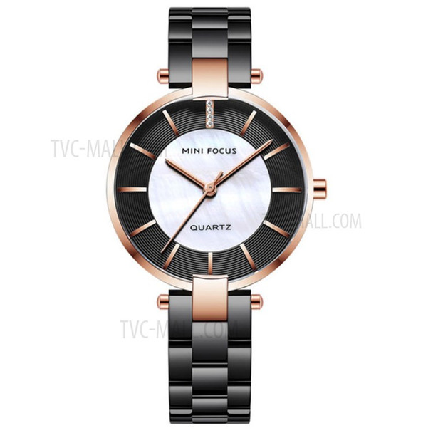 MINI FOCUS Quartz Women Watches Stainless Steel Strap Ladies Waterproof Business Wristwatches 0224L - Black