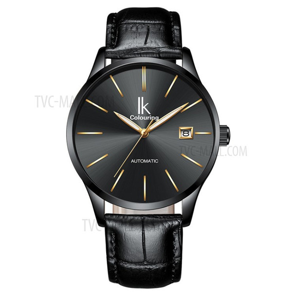 IKCOLOURING Waterproof Men Mechanical Movement Watch - Black/Black/Black Leather Band