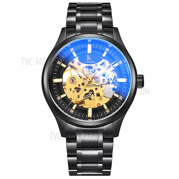 IKCOLOURING 3ATM Waterproof Men Hollow Automatic Mechanical Movement Watch Steel Band - Colorful/Black/Black/Gold/Gold/Black Steel Band