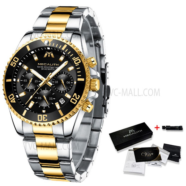MEGALITH 8046 Anti-knock Hands Quartz Watches Fashion Business Watch Support 3ATM Waterproof for Men - Gold/Silver/Black