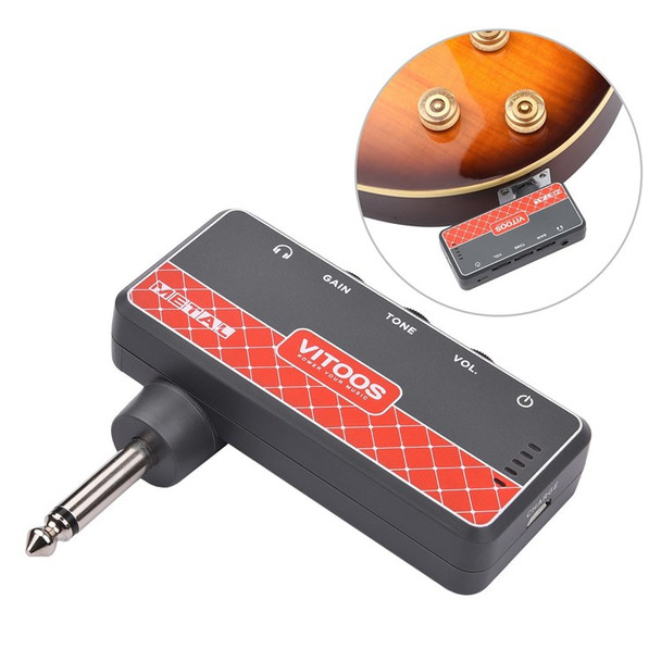 VITOOS METAL Rechargeable Guitar Headphone Amp Portable Pocket Headphone Amplifier 1/4 Inch Plug 3.5mm Jack and Aux in Connection