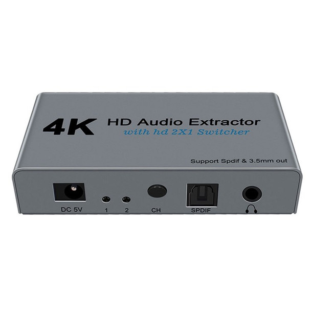 E21 HD Audio Extractor HD Converter 2 in 1 out 4K HD to HD Switcher Splitter with LED Indicator Support SPDIF 3.5mm Out 4K/60Hz Resolution