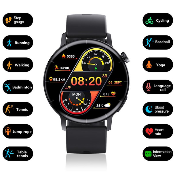 F22R 1.32 inch IPS Round LCD Smart Watch Bluetooth Call Health Bracelet with Temperature Test, Blood Oxygen, Blood Pressure, Heart Rate Monitoring - Black