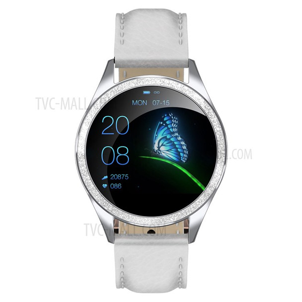 KW20 Multi-function Health Tracker IP68 Waterproof Bluetooth Smart Watch [Leather Strap] - White