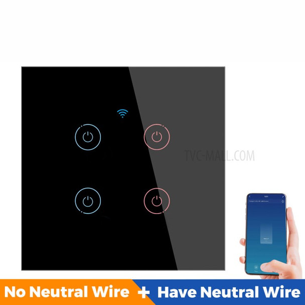 SMATRUL TMW-01 Tuya WiFi Smart Touch Light Switch Wall Remote Control for Alexa Google Home EU Plug, 4 Gang WiFi - Black