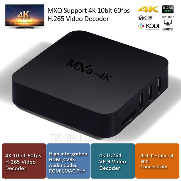 MXQ-4K Android 7.1 Quad Core TV Box 1GB+8GB Support 4K 10-bit 60fps H.265 Video Decoder - US Plug