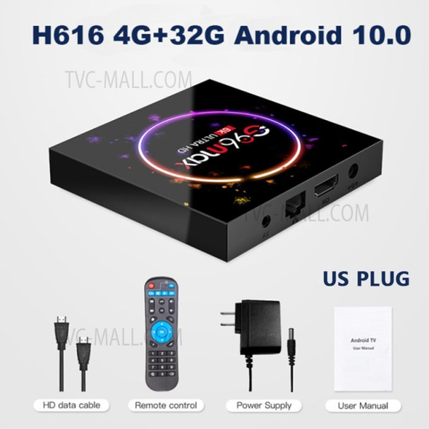 T95 4+32GB/US Plug G96max 6K Ultra HD Smart TV Box with H616 Chip Android 10.0 Dual Band WiFi Bluetooth TV Box Support Android APP