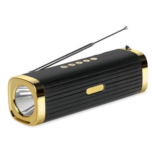 LP-V22 Wireless Bluetooth Speaker Outdoor Portable Speaker Electroplated Subwoofer Mini Speaker with LED Flashlight/FM Radio - Gold