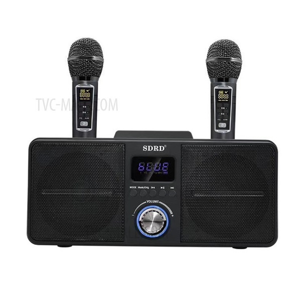 Dual Wireless Microphone Bluetooth Speaker Mobile Karaoke - Black