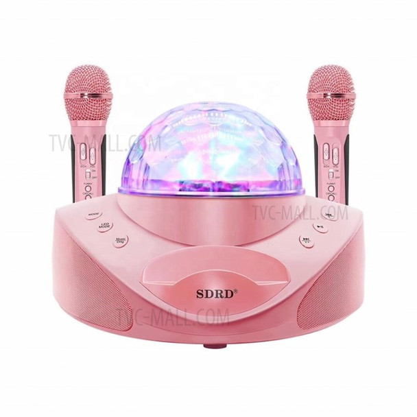 Wireless Dual-Microphone KTV Karaoke Bluetooth Speaker with Colorful Light Music Player - Pink