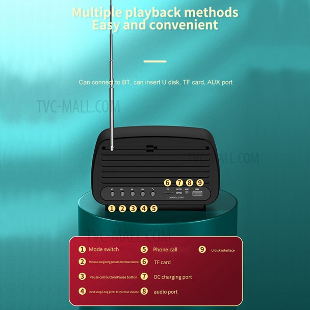 JY-68 BT Wireless Speaker FM Radio Subwoofer Stereo Music Player Sound Box Loudspeaker - Black