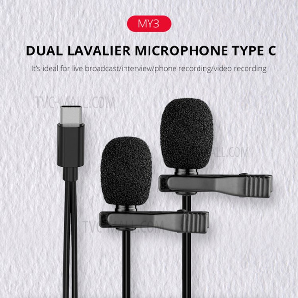 YELANGU MY3 YLG9926B-D Dual Lavalier Type-C Mini Microphone Noise-canceling Mobile Phone Live Recording Lapel Mic
