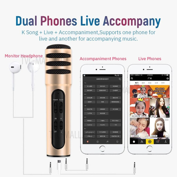 Professional Phone Condenser Microphone Recorder for Live Singing Recording - Gold