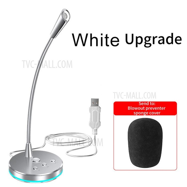 W33 Desktop Microphone Noise Reduction USB Computer Microphone with RGB Light for PC Laptop PS4 Mic - White