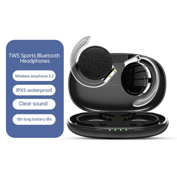 TWS-F2 Wireless Bluetooth 5.2 Wireless Earphone Stereo Sound Noise Reduction Low Delay Sports Running Headset with Charging Case - Black