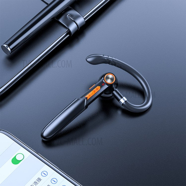 ME-100 Single Ear Hook Bluetooth Earphone Wireless Stereo HD Mic Headphones for iPhone Samsung Huawei - Black+Orange