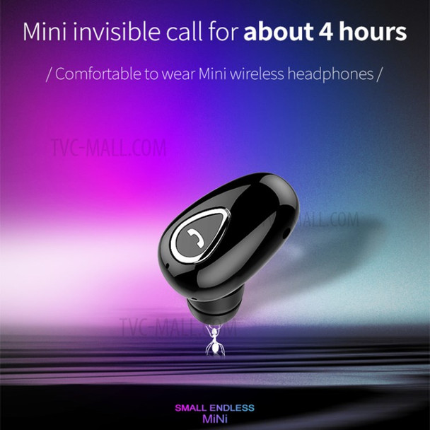 X01 Sports Invisible Mini Single Earbud Stereo Sound Wireless Bluetooth In-ear Earphone - Black